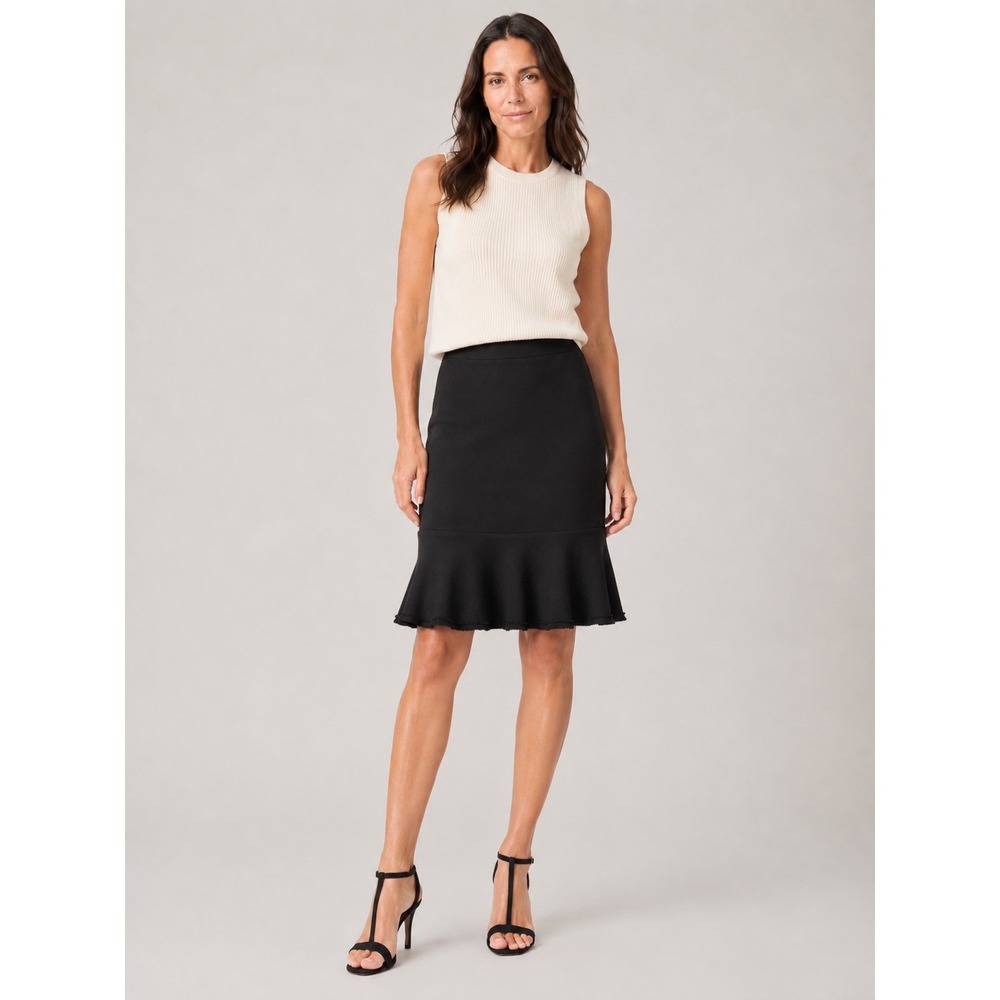 J.Crew Women Wool Flounce Skirt Size 4 Black Ruffle Hem Professional Career Wear